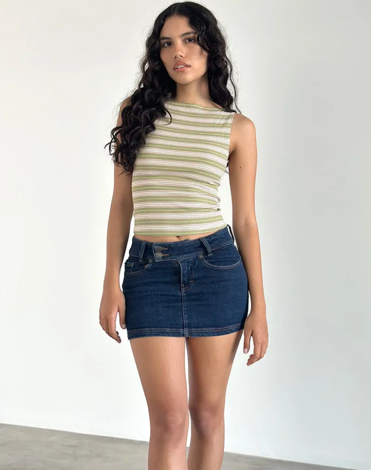 Women Motel Rocks Basic Tops | Strappy Tops | Dudley Vest Top in Green, Pink and White Stripe