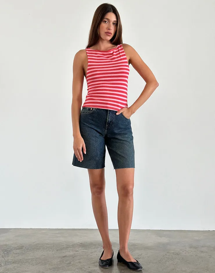 Women Motel Rocks Basic Tops | Strappy Tops | Dudley Vest Top in Pink and Red Stripe