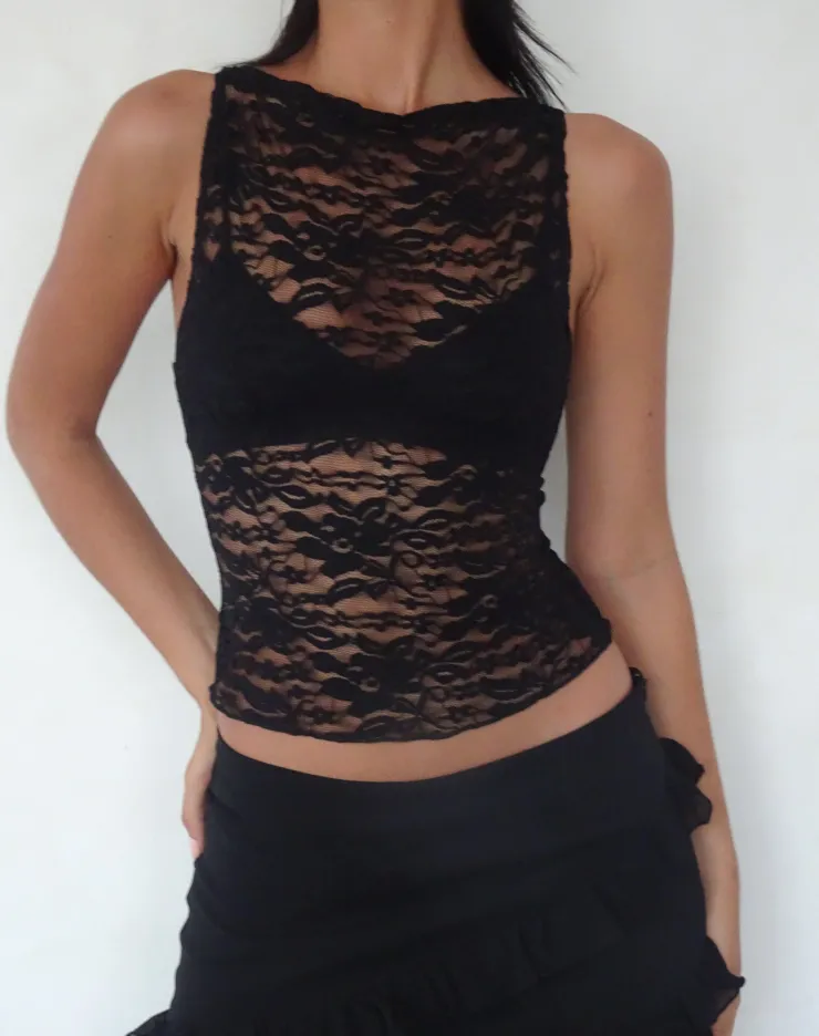 Women Motel Rocks Lace Tops | Going Out Tops | Dwira Lace Vest Top in Black