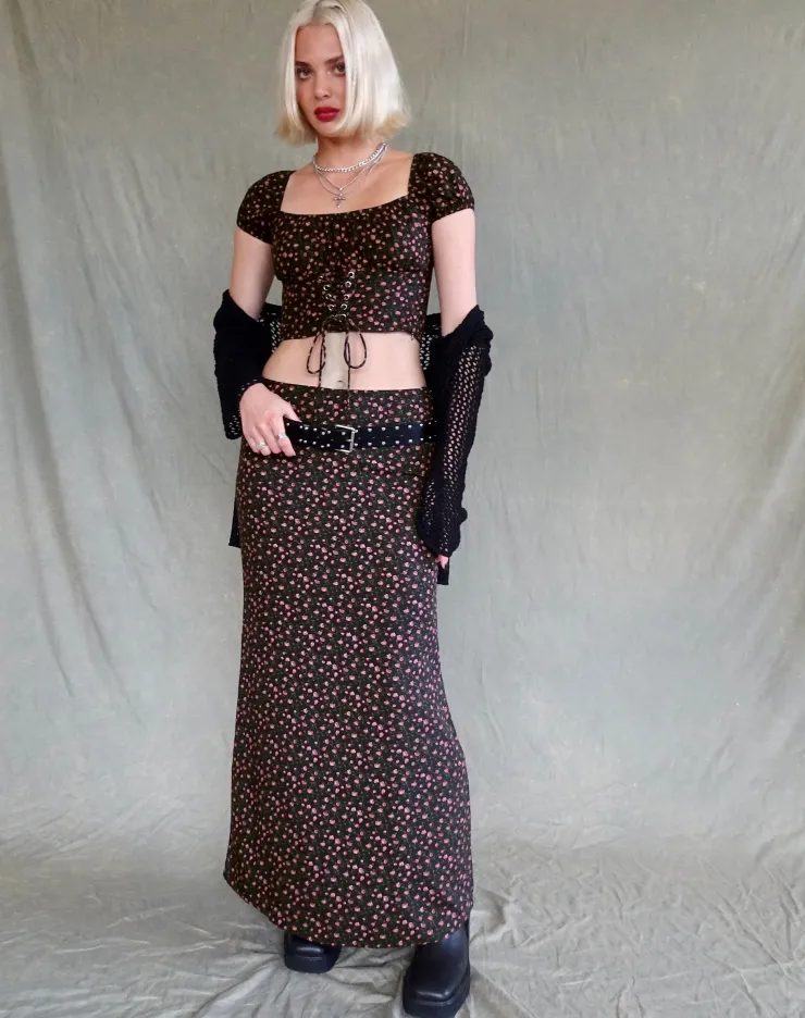 Women Motel Rocks Maxi Skirts | Easton Maxi Skirt in Dark Pink Rose Black