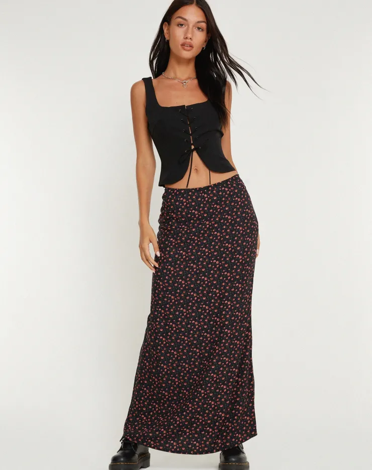 Women Motel Rocks Maxi Skirts | Easton Maxi Skirt in Dark Pink Rose Black