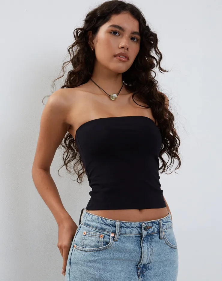 Women Motel Rocks Basic Tops | Bandeau Tops | Elia Heavy Lycra Bandeau Top in Lycra Black