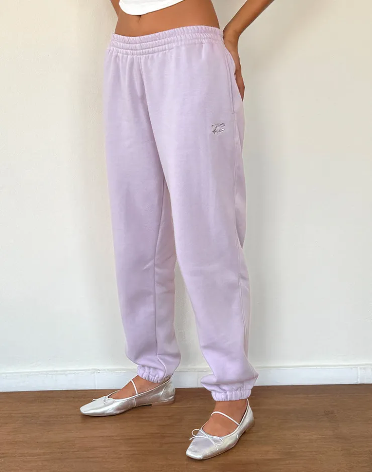 Women Motel Rocks Basics | Em Jogger in Violet Grey with Bow Embroidery