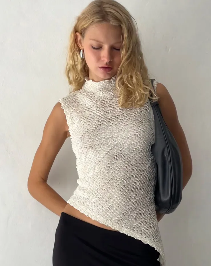 Women Motel Rocks Basic Tops | Vest Tops | Ember Sleevless Top in Textured Ivory