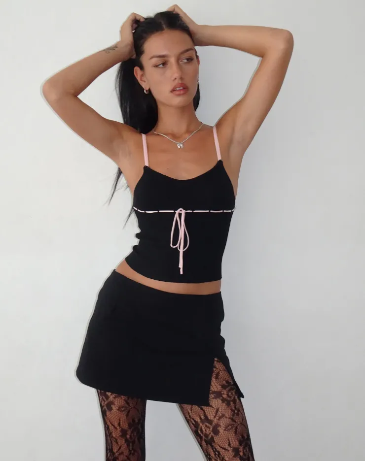 Women Motel Rocks Vest Tops | Strappy Tops | Emonie Cami Top in Black with Pink Binding