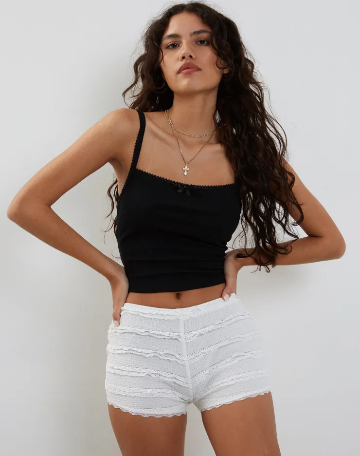 Women Motel Rocks LOUNGEWEAR | Ena Frilly Bloomer Micro Shorts in Ivory