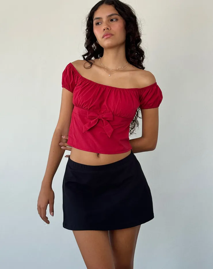 Women Motel Rocks Corset Tops | Crop Tops | Endah Bardot Top in Poplin Adrenaline Red