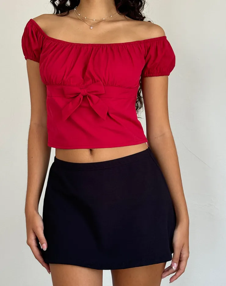 Women Motel Rocks Corset Tops | Crop Tops | Endah Bardot Top in Poplin Adrenaline Red