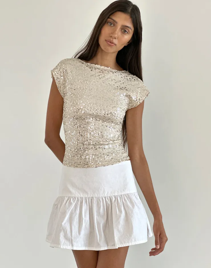 Women Motel Rocks Sequin Tops | Going Out Tops | Erika Backless Top in Neutral Sequin