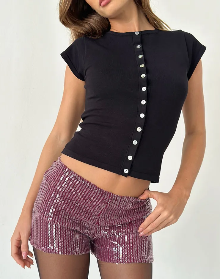 Women Motel Rocks Micro Shorts | Co-ords | Erna Micro Shorts in Clear Sequin Maroon