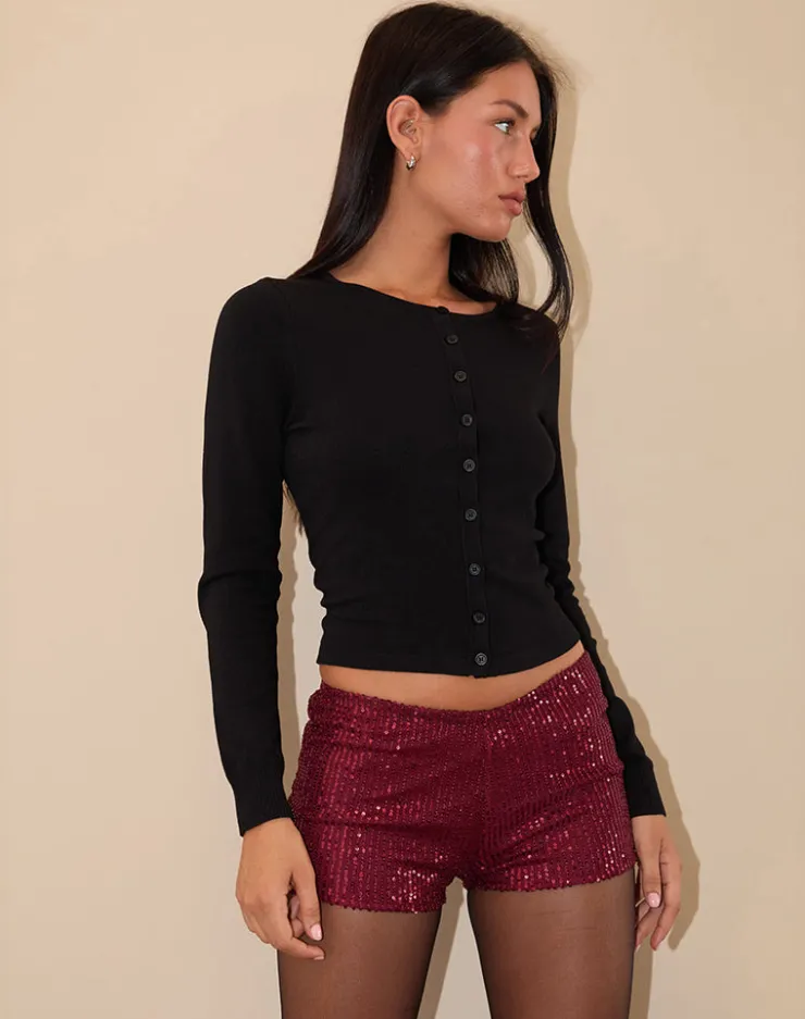 Women Motel Rocks Micro Shorts | Co-ords | Erna Micro Shorts in Drape Mini Sequin Maroon