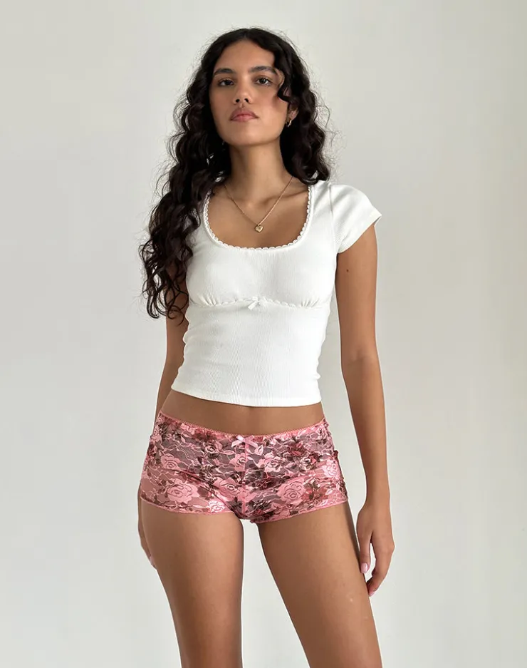 Women Motel Rocks Micro Shorts | Co-ords | Erna Micro Shorts in Pink Lace Floral Bloom
