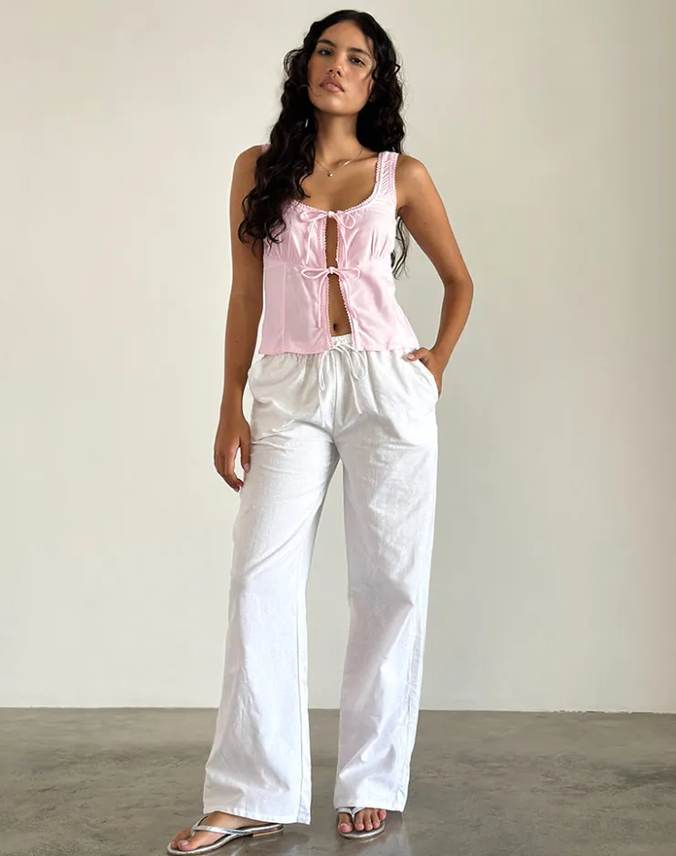 Women Motel Rocks Basic Tops | Strappy Tops | Esau Tie Front Top in Light Pink Private Slub