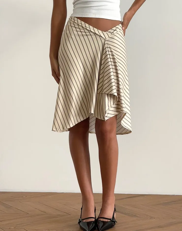 Women Motel Rocks Co-ords | A Line Skirts | Esmeray Midi Skirt in Yellow Diagonal Stripe