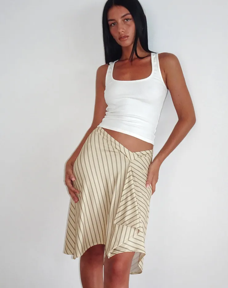 Women Motel Rocks Co-ords | A Line Skirts | Esmeray Midi Skirt in Yellow Diagonal Stripe