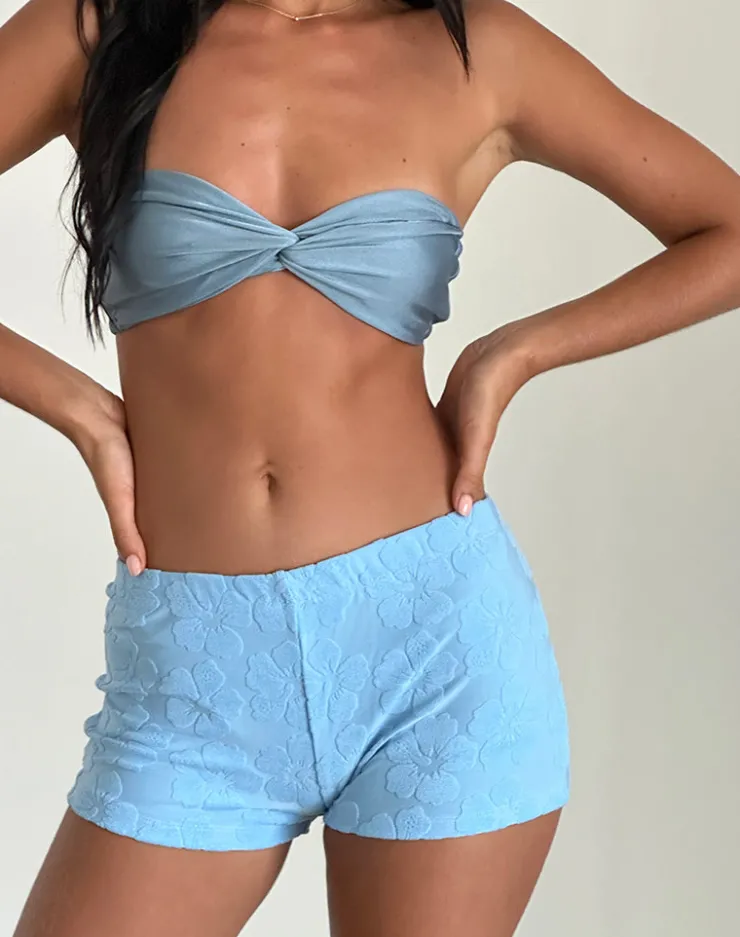 Women Motel Rocks Micro Shorts | Eunia Micro Shorts in Hibiscus Terry Light Blue