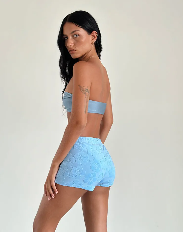 Women Motel Rocks Micro Shorts | Eunia Micro Shorts in Hibiscus Terry Light Blue