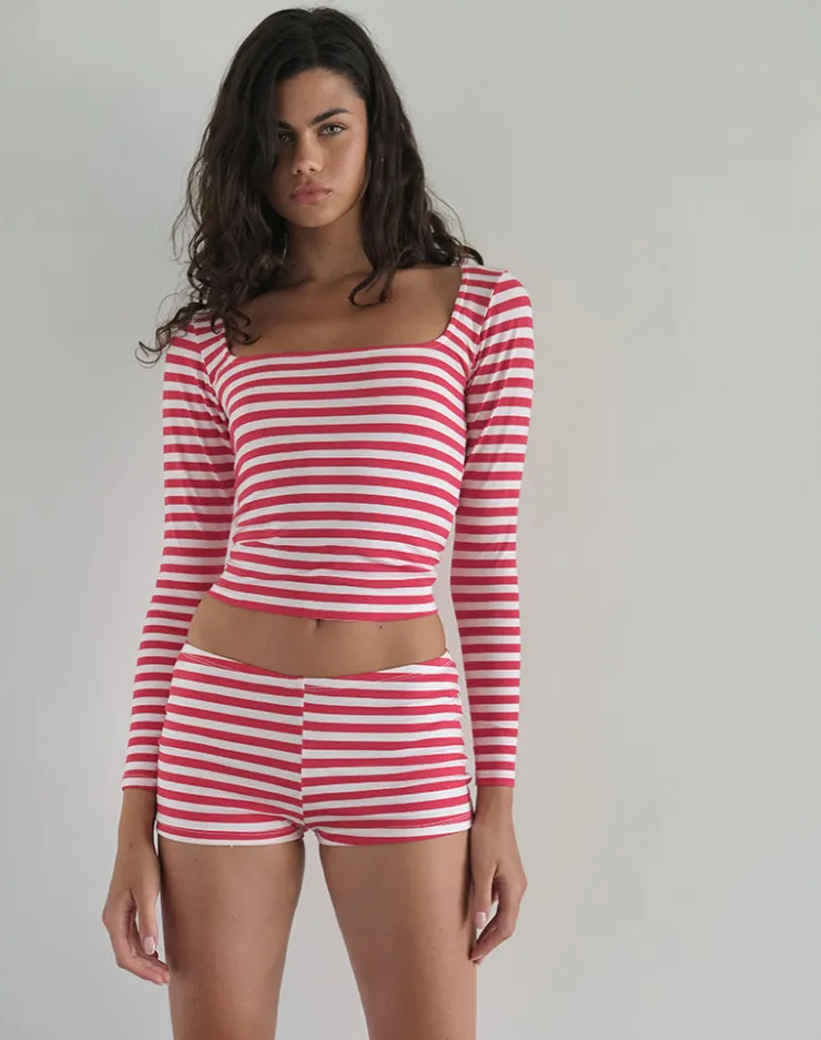 Women Motel Rocks Micro Shorts | Eunia Micro Shorts in Red and White Stripe