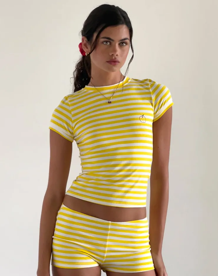 Women Motel Rocks Micro Shorts | Eunia Micro Shorts in Yellow and White Stripe