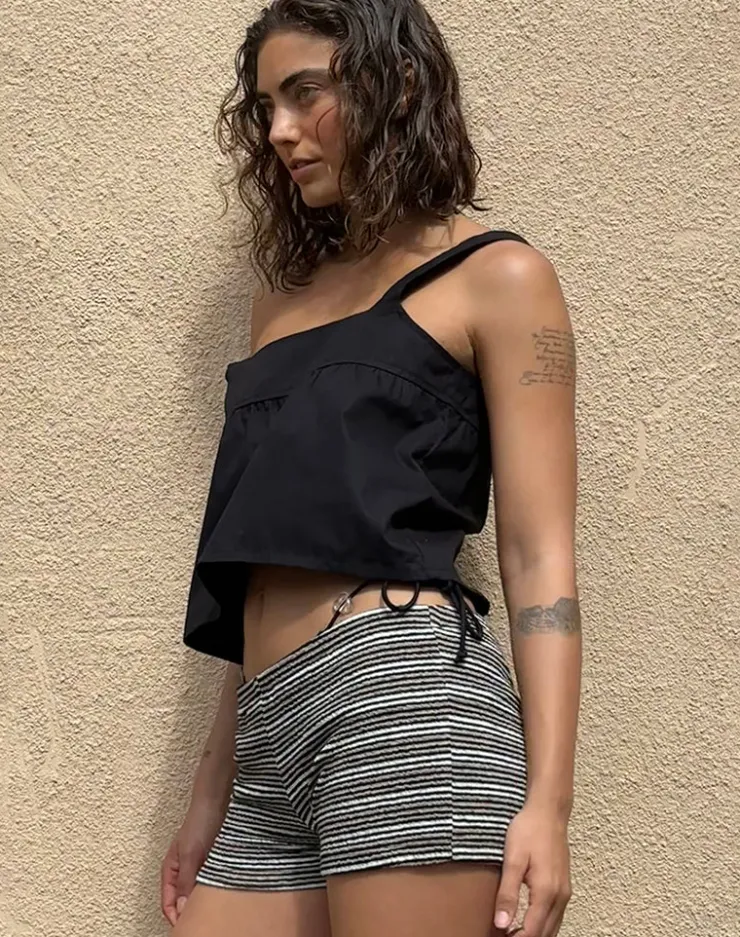 Women Motel Rocks Micro Shorts | Co-ords | Eunia Shorts in Black and Brown Stripe