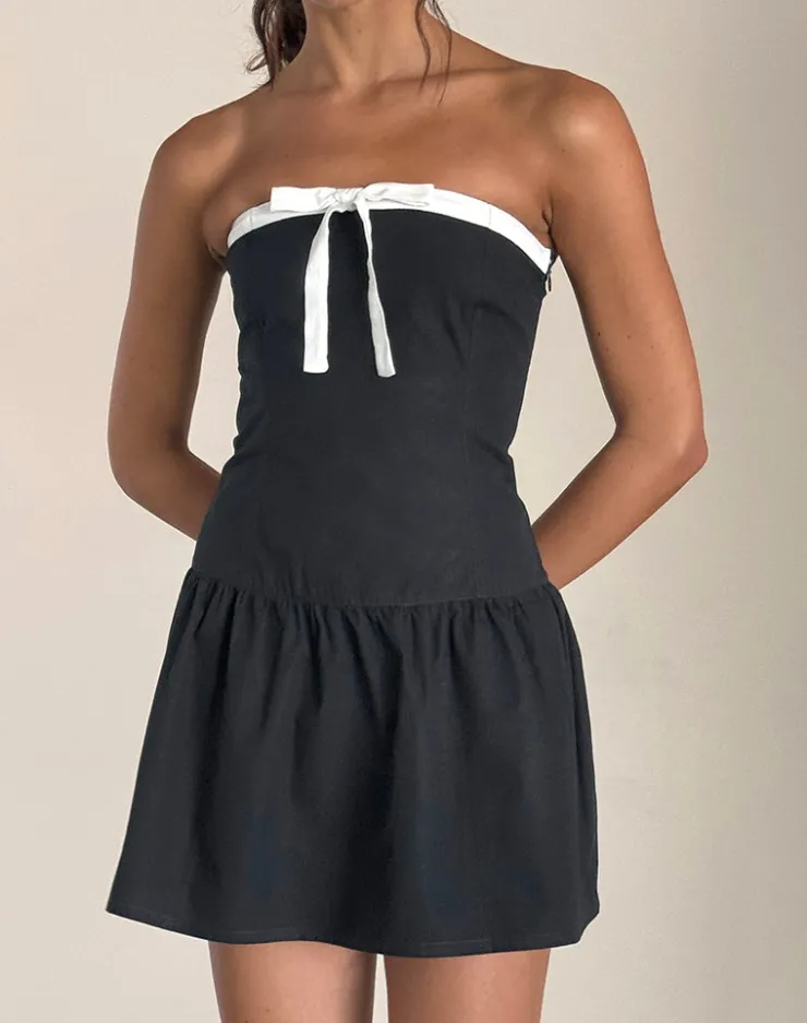Women Motel Rocks Bandeau Dresses | Day Dresses | Faelas Mini Dress in Tap Shoe with Off White Bows