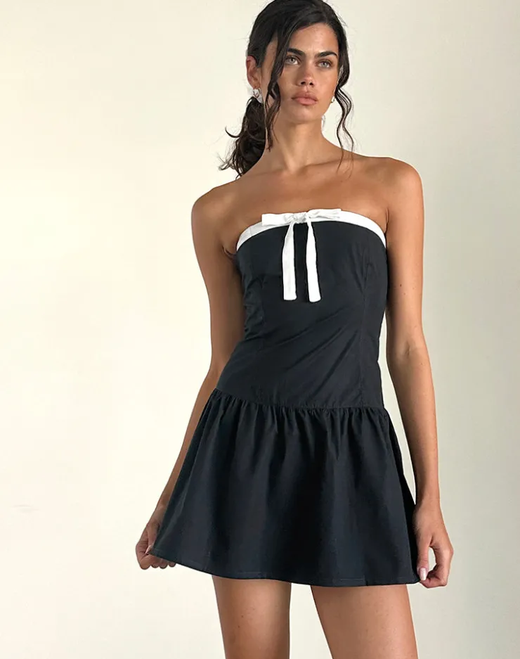 Women Motel Rocks Bandeau Dresses | Day Dresses | Faelas Mini Dress in Tap Shoe with Off White Bows