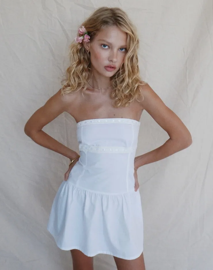 Women Motel Rocks Bandeau Dresses | Mini Dresses | Faelyn Bandeau Mini Dress in Poplin White