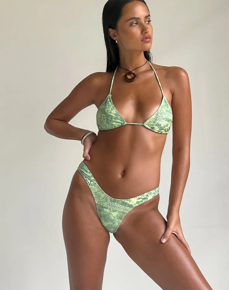 Women Motel Rocks Swimwear | Farida Bikini Bottom in Abstract Paisley Green