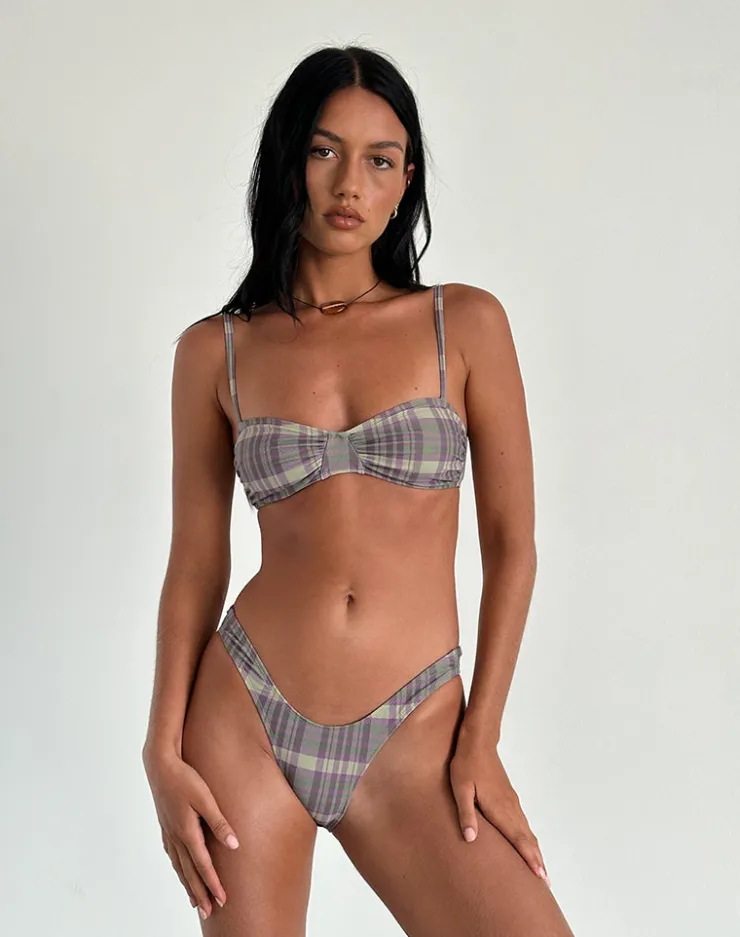 Women Motel Rocks Swimwear | Farida Bikini Bottom in Purple Tartan