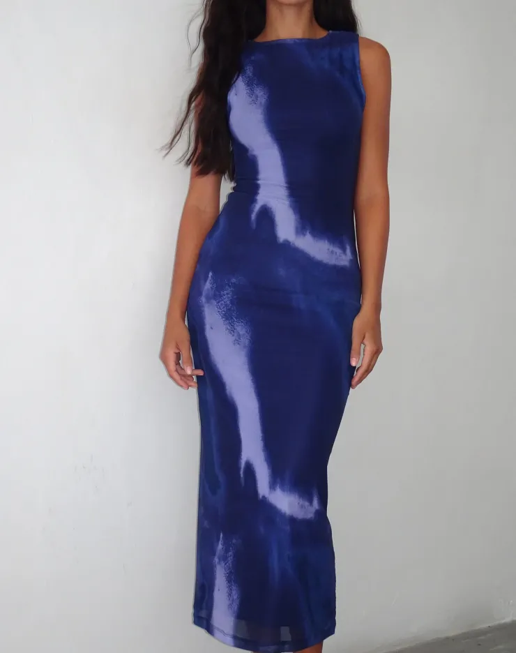 Women Motel Rocks Day Dresses | Bodycon Dresses | Fayola Printed Maxi Dress in Watercolour Navy