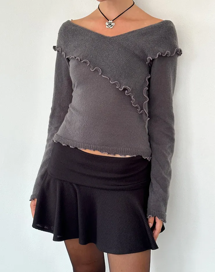 Women Motel Rocks Jumpers | Febby Sheer Knit Jumper in Dark Charcoal