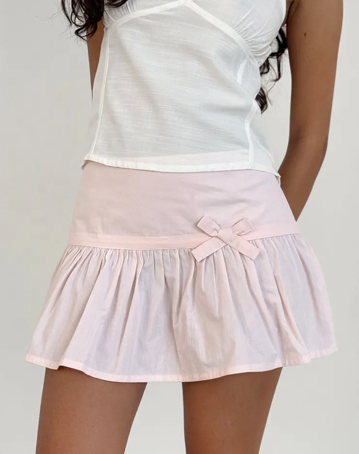 Women Motel Rocks Tailoring | A Line Skirts | Fita Frill Bow Mini Skirt in Poplin Light Pink