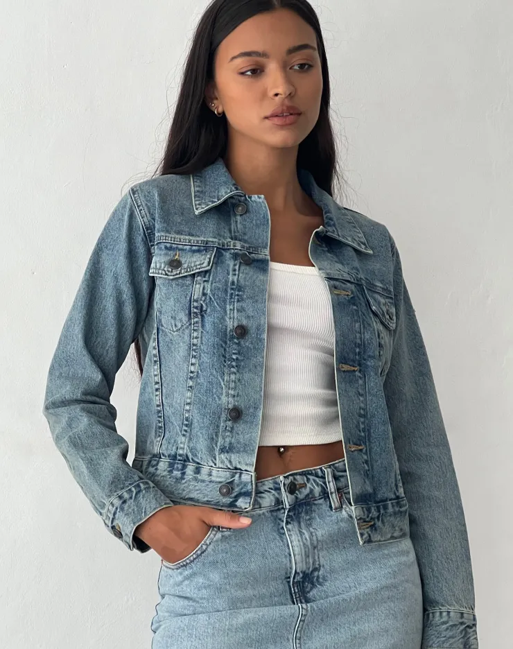 Women Motel Rocks Basics | Fitted Denim Jacket in Blue Wash