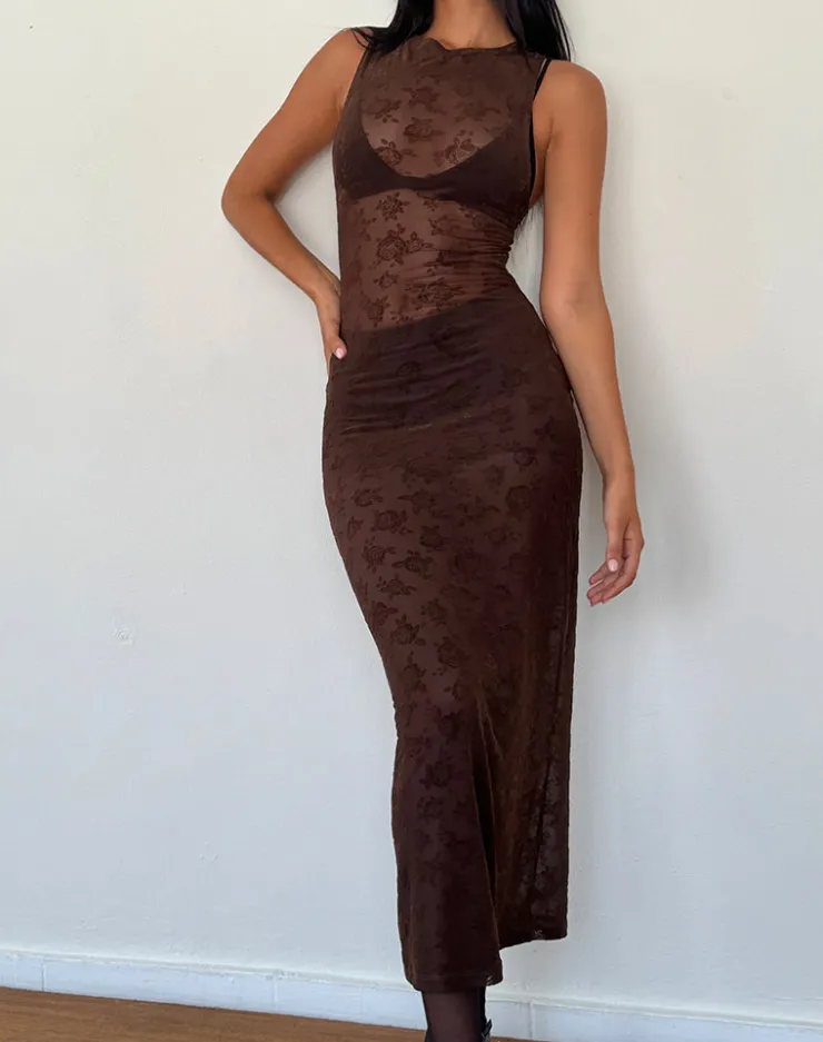 Women Motel Rocks Printed Dresses | Bodycon Dresses | Florian Romantic Rose Midi Dress in Flock Brown