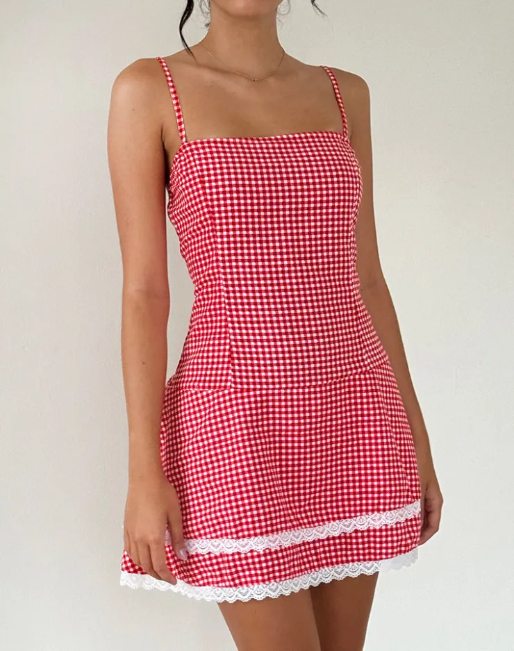 Women Motel Rocks Printed Dresses | Day Dresses | Flossie Mini Dress in Red Gingham