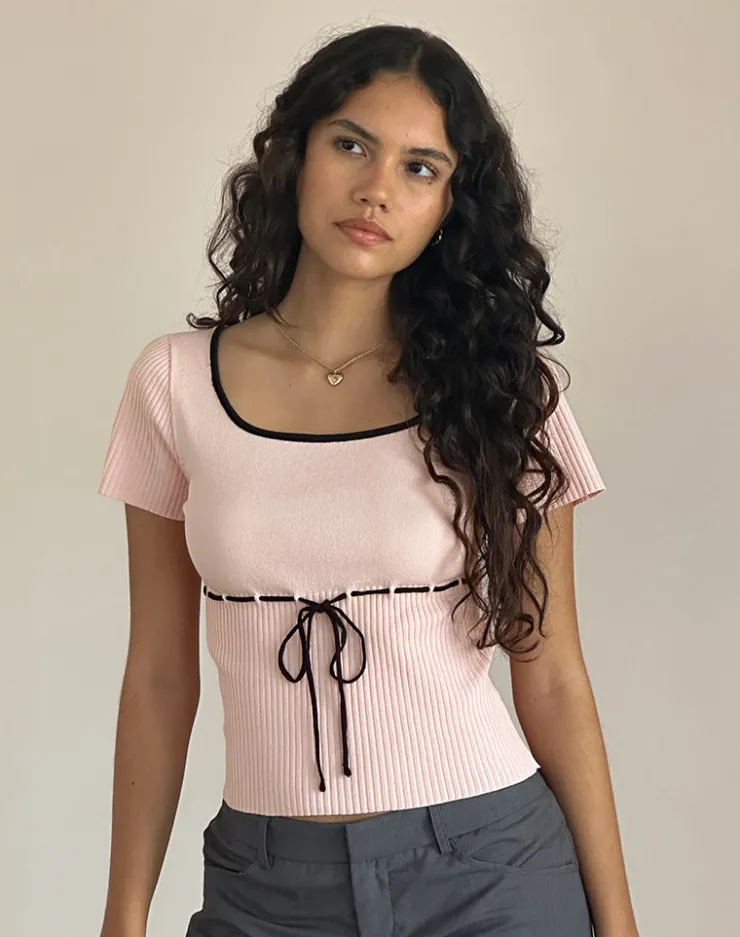 Women Motel Rocks Basics | Basic Tops | Frauke Top in Blush Pink with Black