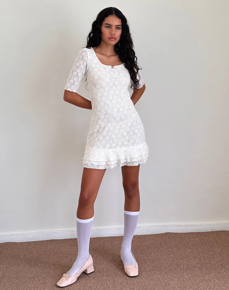 Women Motel Rocks Long Sleeve Dresses | Party Dresses | Fredrika Mini Dress in Lace Ivory