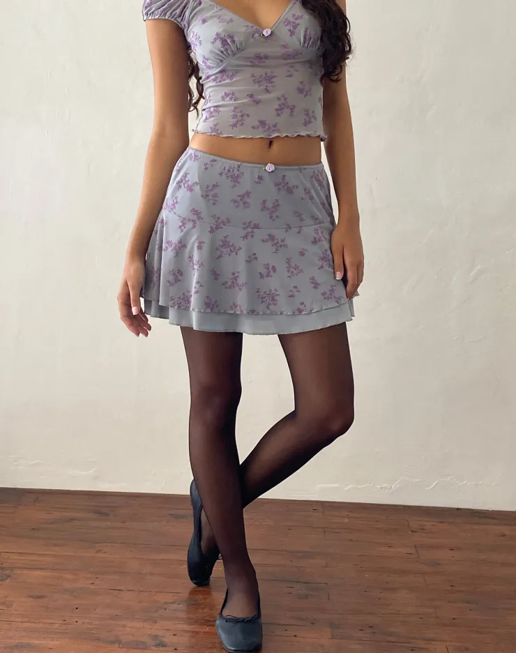 Women Motel Rocks Mini Skirts | Friska Mini Skirt in Purple Botanist Flock