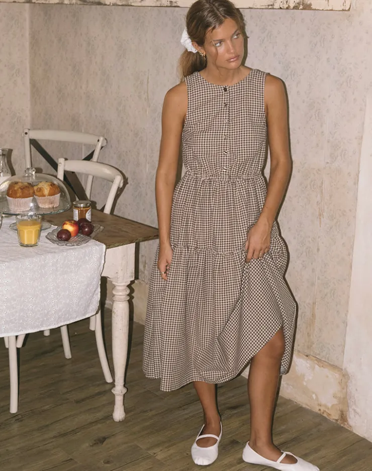 Women Motel Rocks Midi Dresses | Day Dresses | Galuh Smock Dress in Mini Brown Gingham