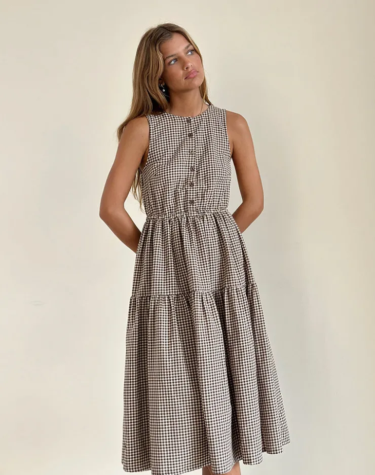 Women Motel Rocks Midi Dresses | Day Dresses | Galuh Smock Dress in Mini Brown Gingham