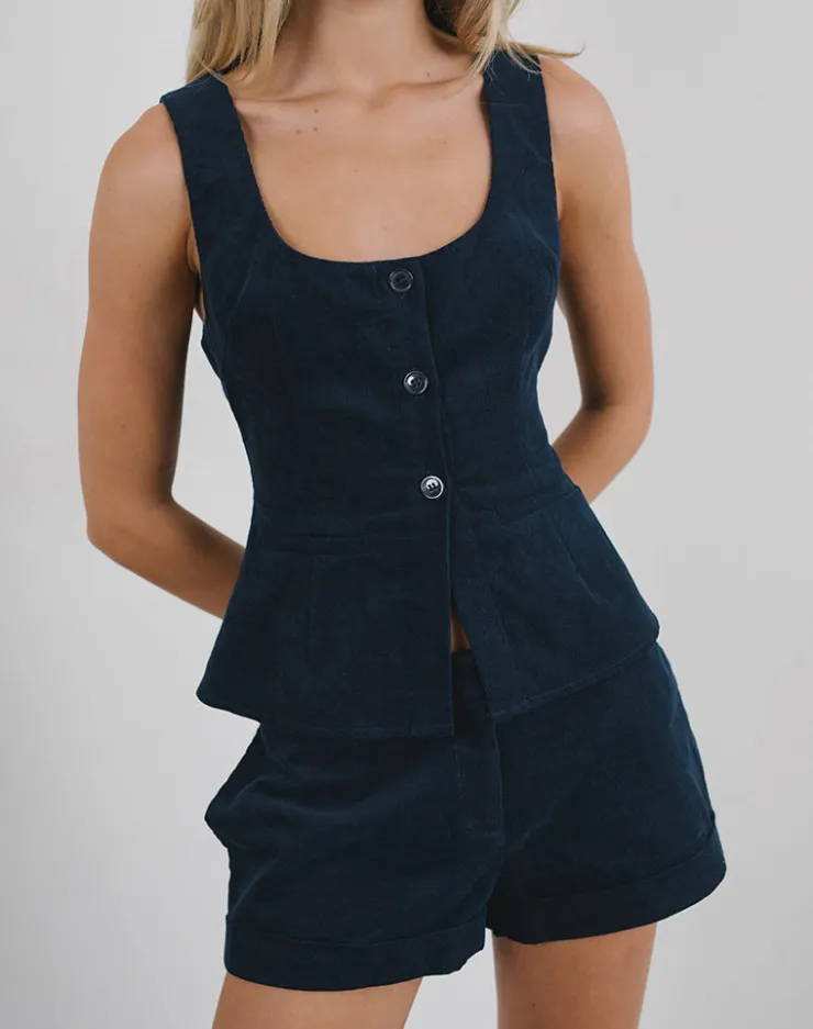 Women Motel Rocks Tailoring | Co-ords | Ganita Vest in Baby Cord Navy