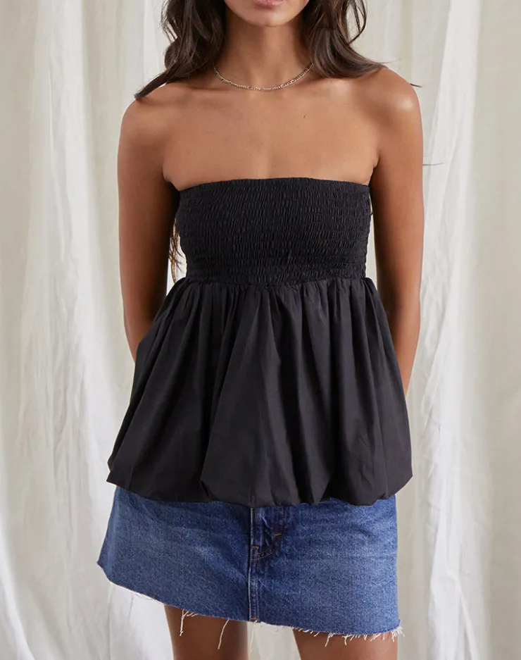 Women Motel Rocks Bandeau Tops | Going Out Tops | Gaux Puffball Shirred Bandeau Top in