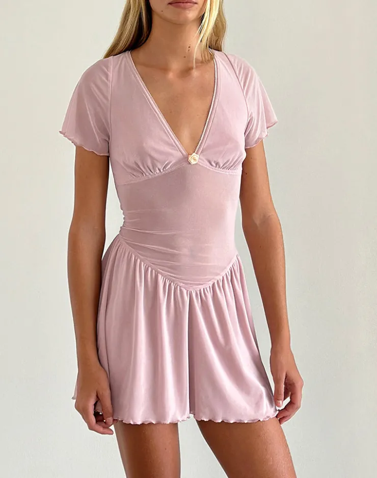 Women Motel Rocks Mini Dresses | Geni Mini Dress in Mesh Baby Pink