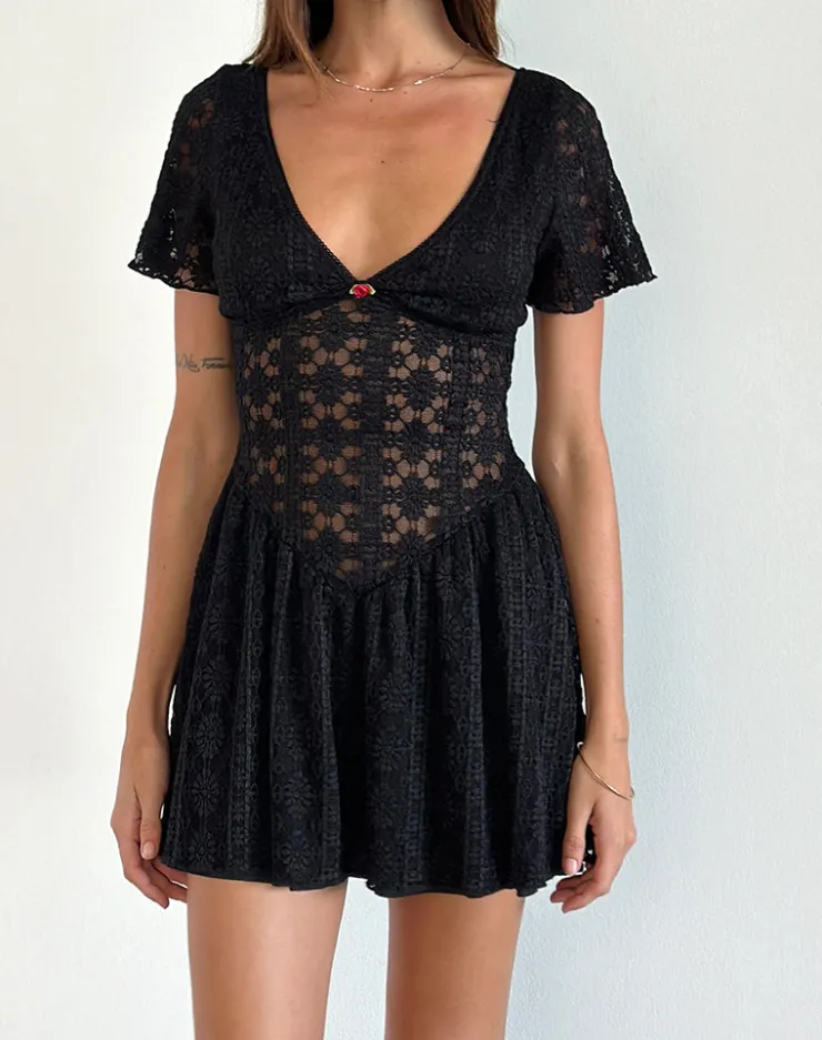 Women Motel Rocks Little Black Dresses | Mini Dresses | Geni Mini Dress in Regal Lace Black