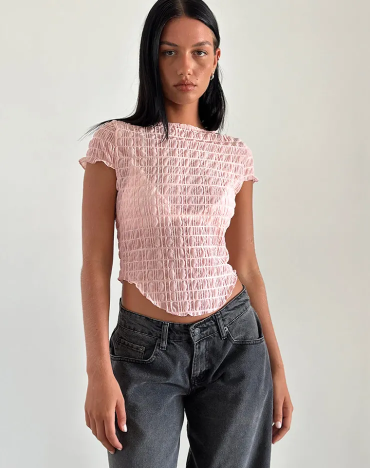 Women Motel Rocks Basic Tops | Tees | Georgia Textured Mesh Top in Blush Pink