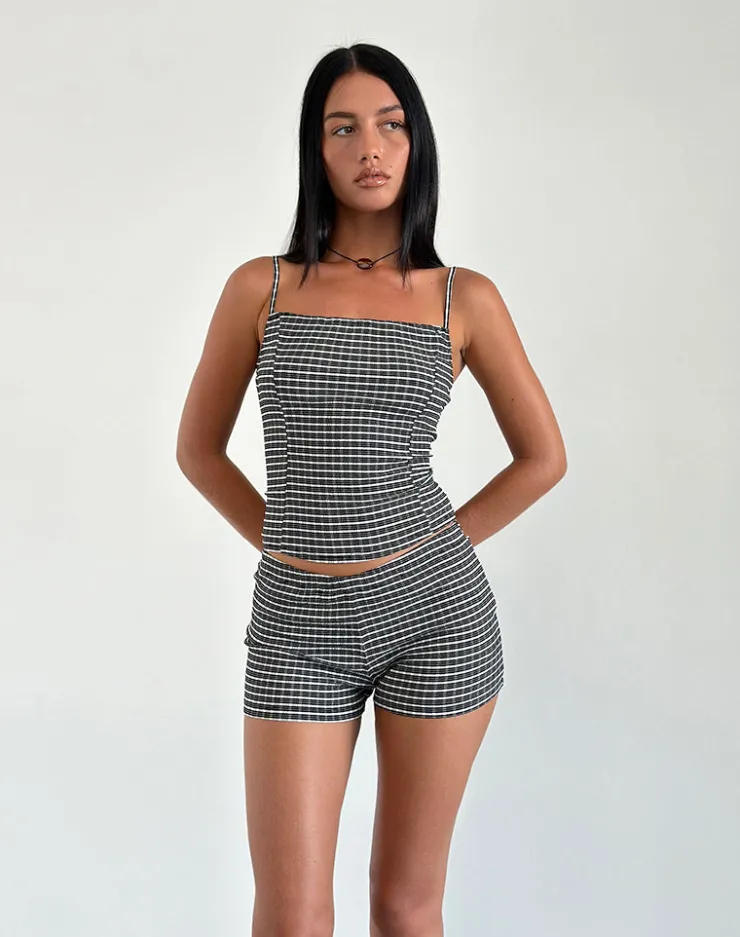 Women Motel Rocks Micro Shorts | Co-ords | Ghibli Micro Shorts in Crinkle Check Black Grey