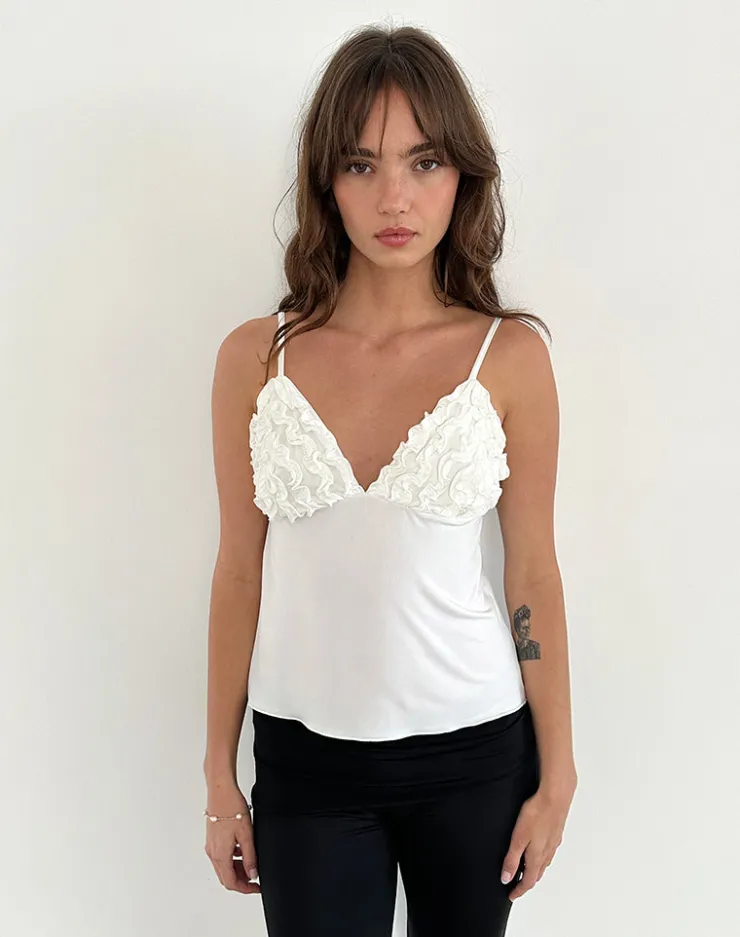 Women Motel Rocks Basic Tops | Strappy Tops | Gio Ruffle Cami Top in Slinky Ivory