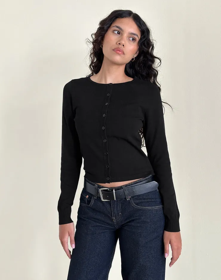 Women Motel Rocks Cardigans | Giovanna Cardigan in Flat Knit Black