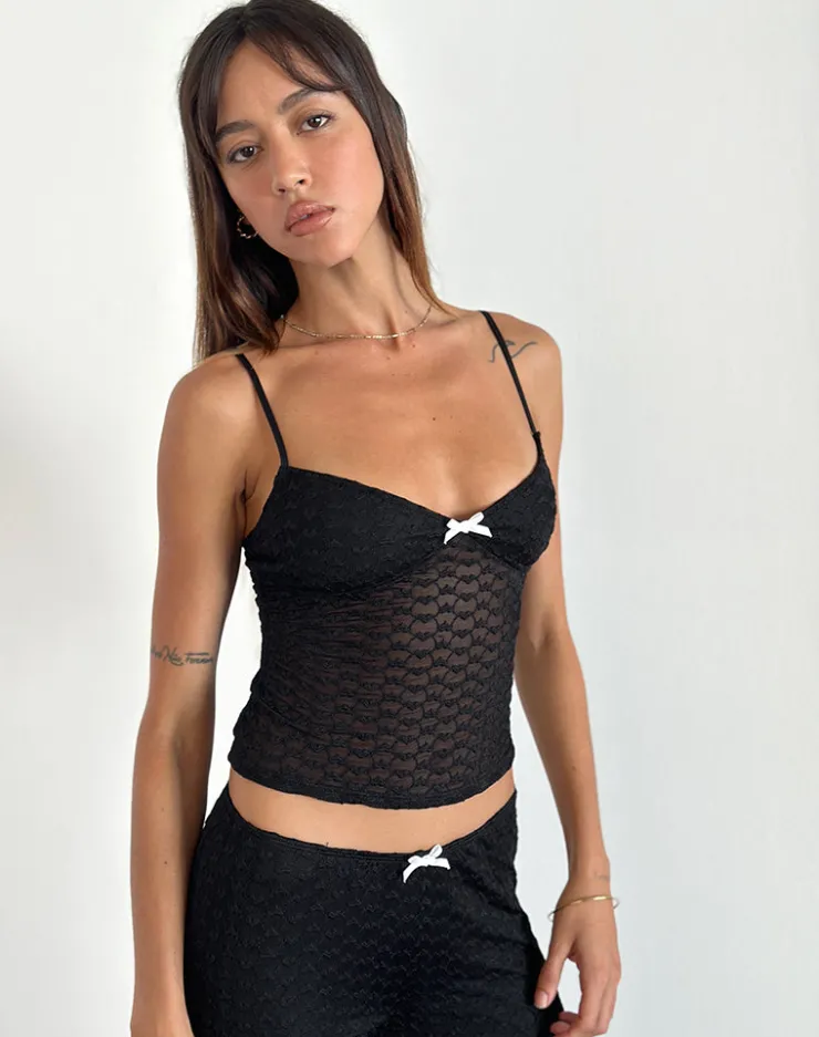 Women Motel Rocks Co-ords | Strappy Tops | Grafika Cami Top in Black Heart Lace