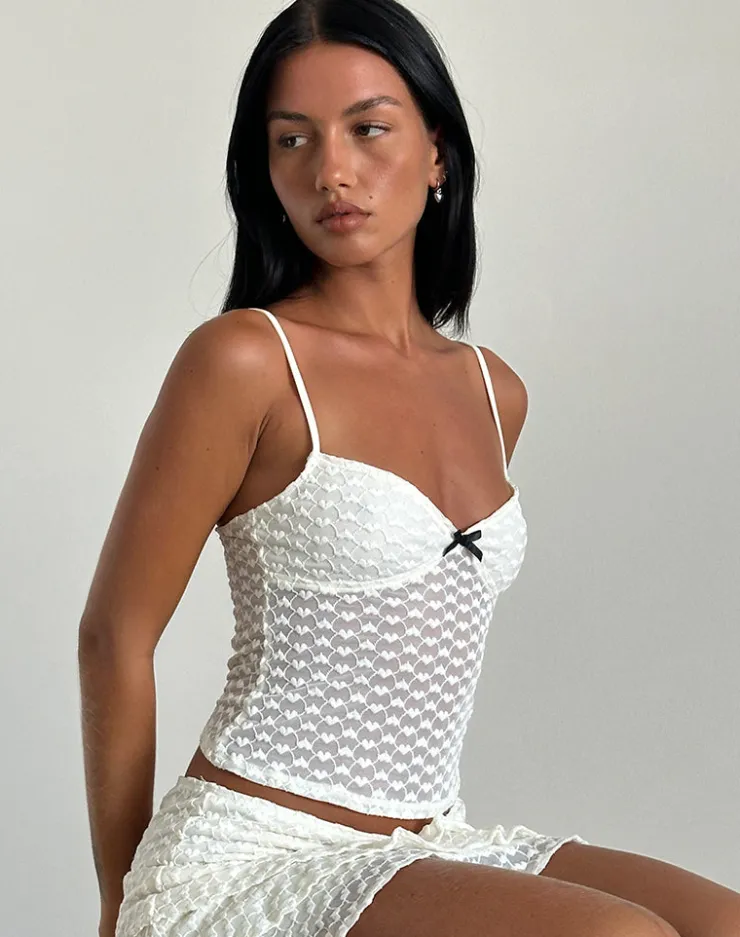 Women Motel Rocks Co-ords | Strappy Tops | Grafika Cami Top in Ivory Heart Lace